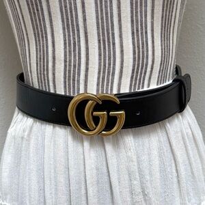Gucci Black Leather Belt with Gold Interlocking GG Buckle